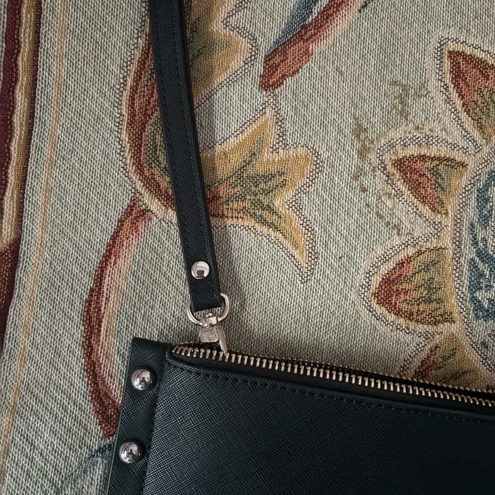 Studded Black Clutch with Pink Floral Design - Picture 5 of 6